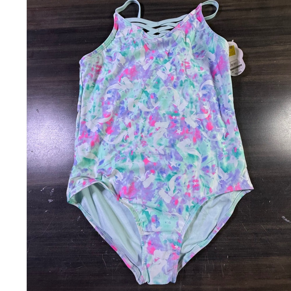 Wonder Nation Girls Mermaid Tie Dye One Piece Swimsuit XXL 18 Strappy Back Pink